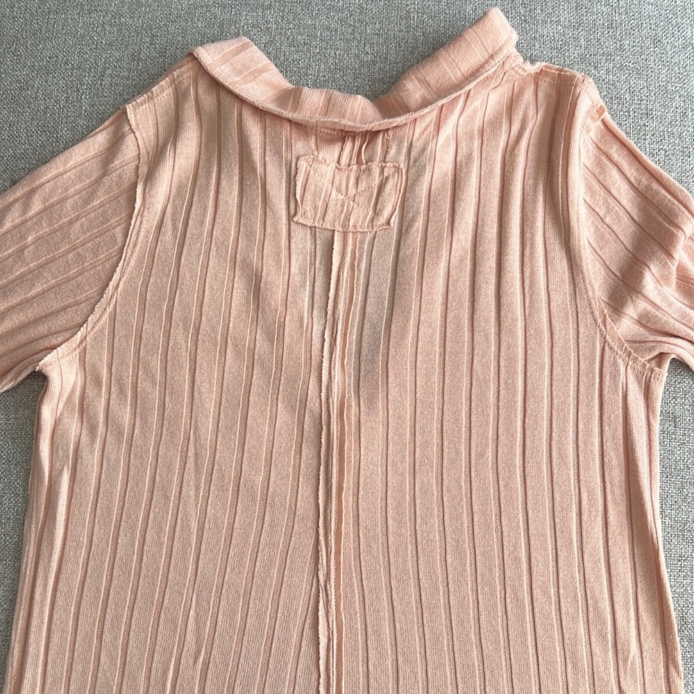 Free People Light Pink/peach Ribbed Collared Top with deep V-neck - Picture 5 of 6